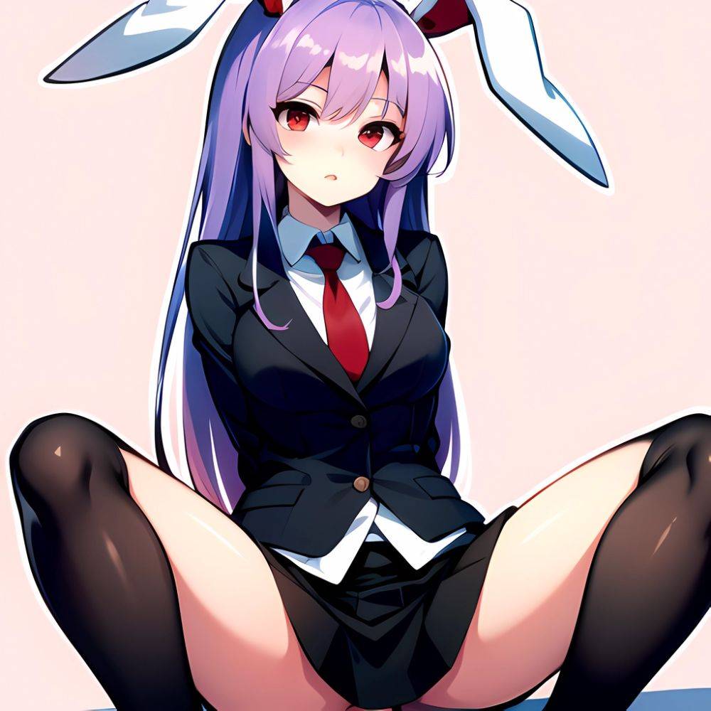 Ai Assisted Breasts Highres Medium Breasts Red Eyes Reisen Udongein Inaba Sitting Spread Legs Touhou Arms Behind Back White Outl, 3269779582 - AIHentai - #main