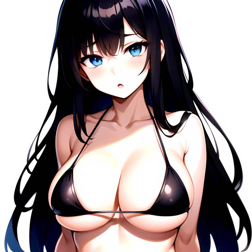 1girl O Absurdres Bikini Black Bikini Black Hair Blue Eyes Breasts Cleavage Collarbone Commentary Request Highres Large Breasts, 2741493254 - AIHentai - #main