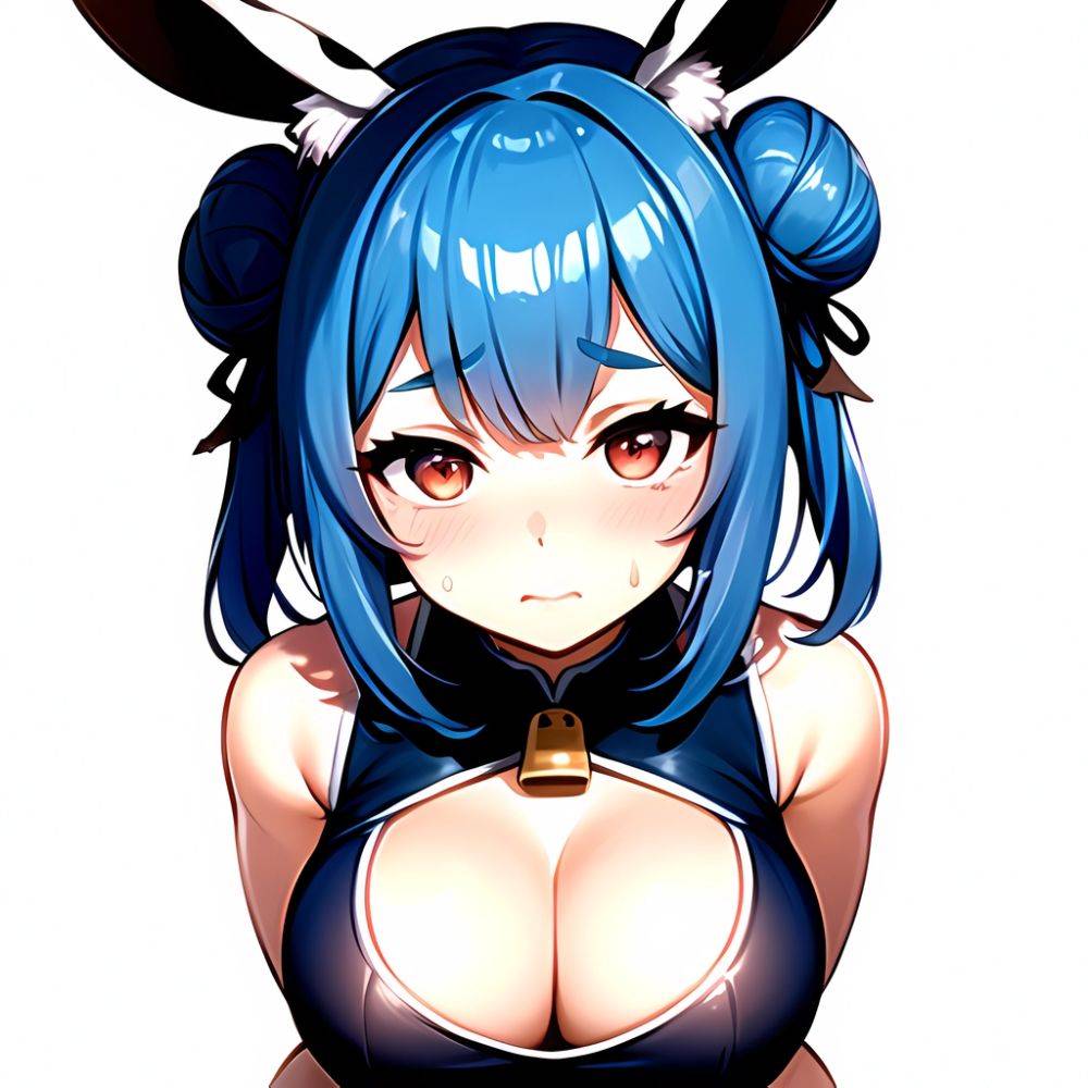 1girl Alternate Breast Size Animal Ear Fluff Animal Ears Animal Print Blue Hair Blush Breasts Cleavage Cutout Clothing Cutout Co, 3583093241 - AIHentai - #main