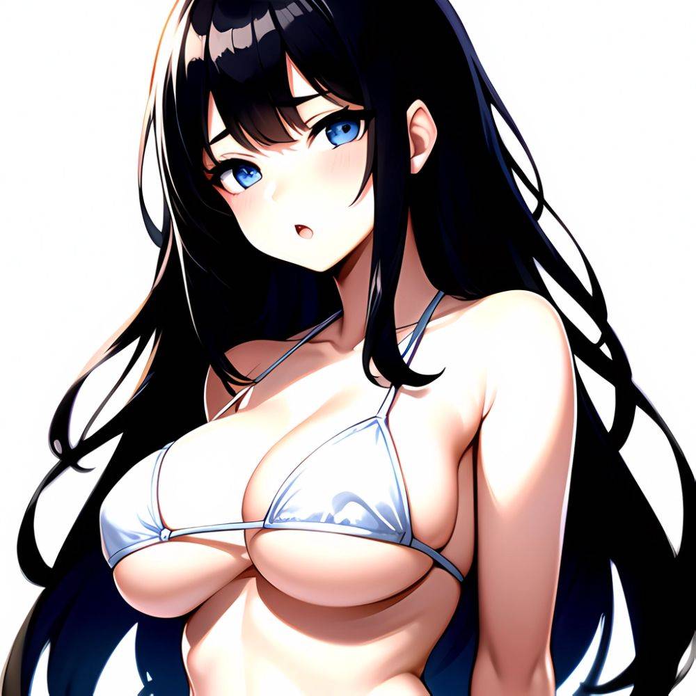 1girl O Absurdres Bikini White Bikini Black Hair Blue Eyes Breasts Cleavage Collarbone Commentary Request Highres Large Breasts, 2623621970 - AIHentai - #main