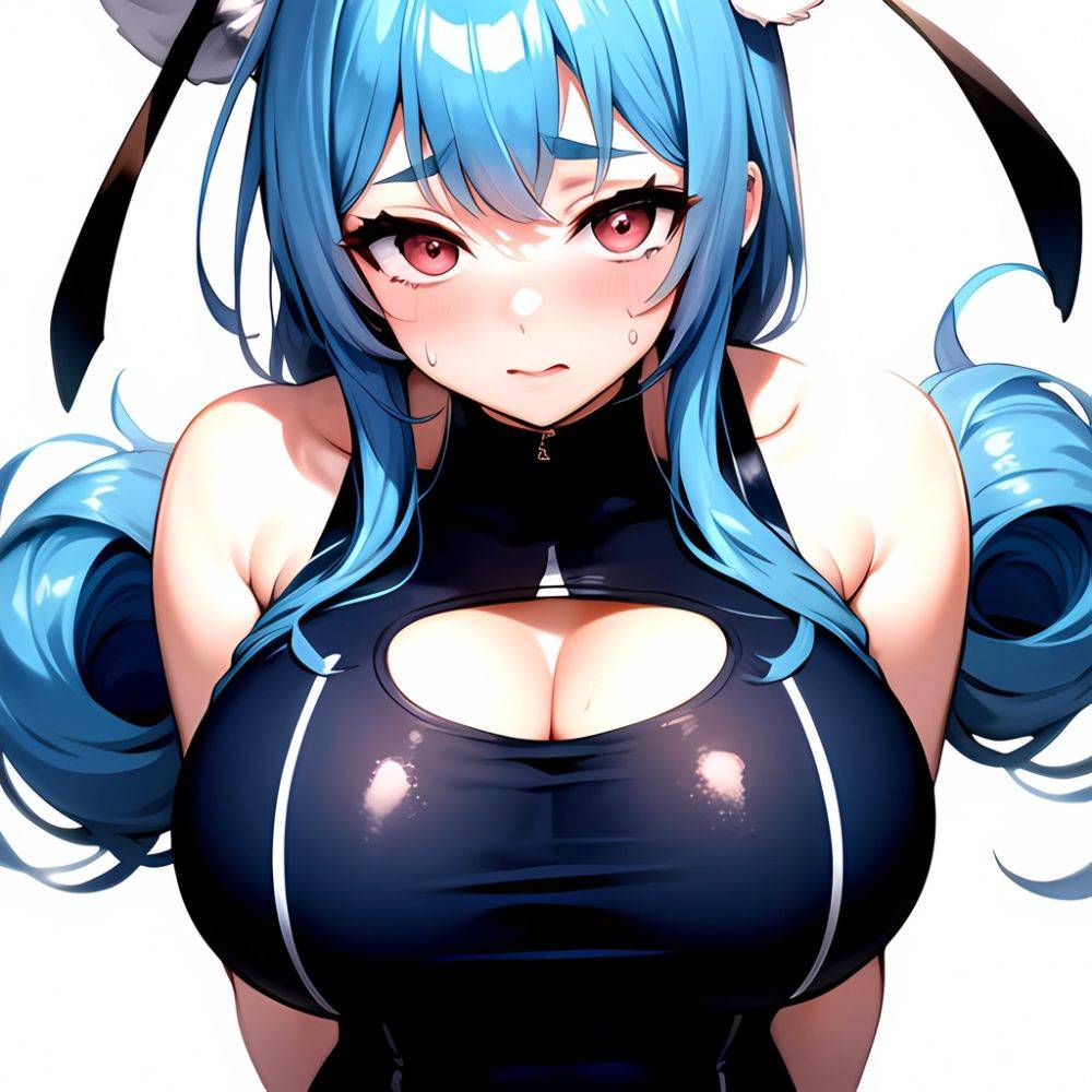 1girl Alternate Breast Size Animal Ear Fluff Animal Ears Animal Print Blue Hair Blush Breasts Cleavage Cutout Clothing Cutout Co, 3876559401 - AIHentai - #main