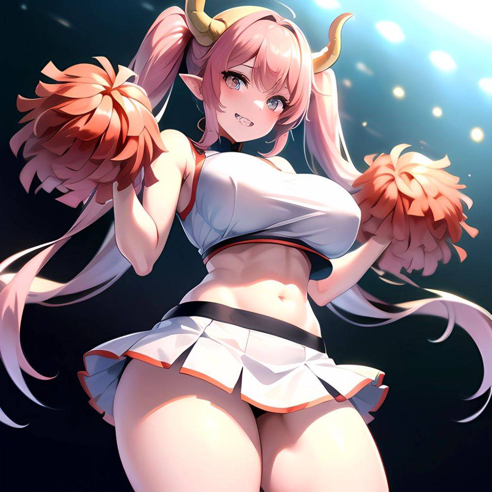 1girl Absurdres White Skirt Whitefrok Breasts Cheerleader Dragon Girl Dragon Horns Highres Holding Holding Pom Poms Horns Huge B, 969975517 - AIHentai - #main