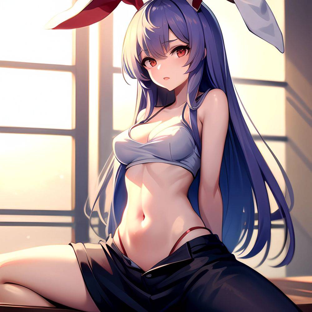Ai Assisted Breasts Highres Medium Breasts Red Eyes Reisen Udongein Inaba Sitting Spread Legs Touhou Arms Behind Back, 1106171260 - AIHentai - #main