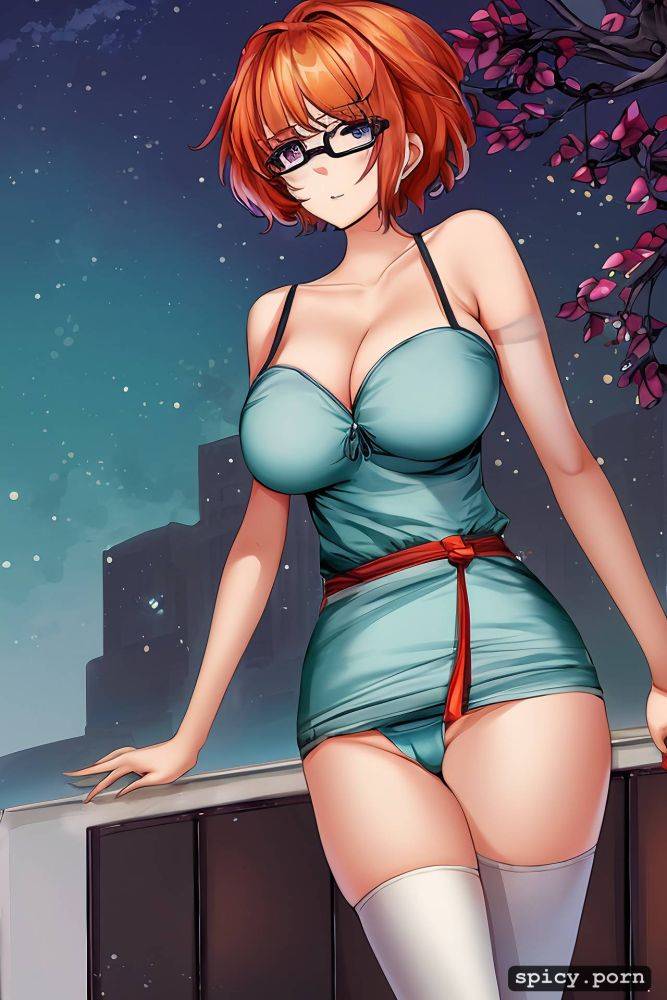 very tall, white stockings, busty, camisole, large round glasses - #main