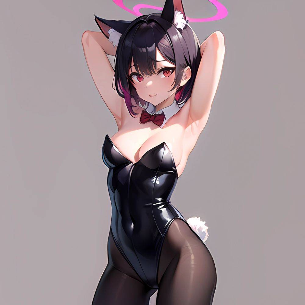 1girl Solo Animal Ears Armpits Black Hair Black Pantyhose Blue Archive Bow Bowtie Cat Ears Colored Inner Hair Coma Light825, 398762594 - AIHentai - #main