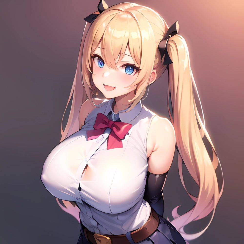 1girl Aymusk Belt White Skirt Blonde Hair Blue Eyes Blush Bow Bowtie Breasts Curvy Elbow Gloves Fang Gloves Gradient Background, 1304252696 - AIHentai - #main