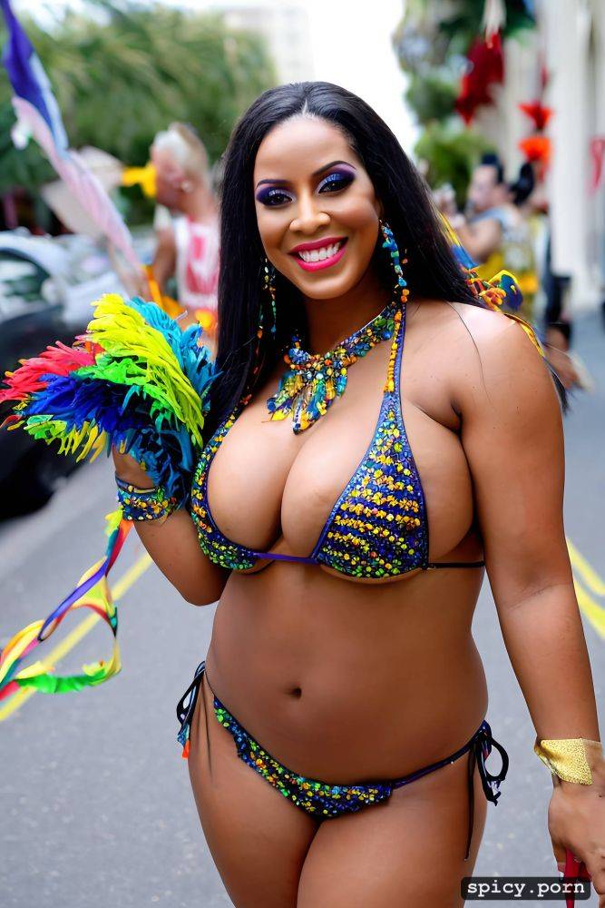 color portrait, huge natural boobs, 33 yo beautiful performing mardi gras street dancer - #main