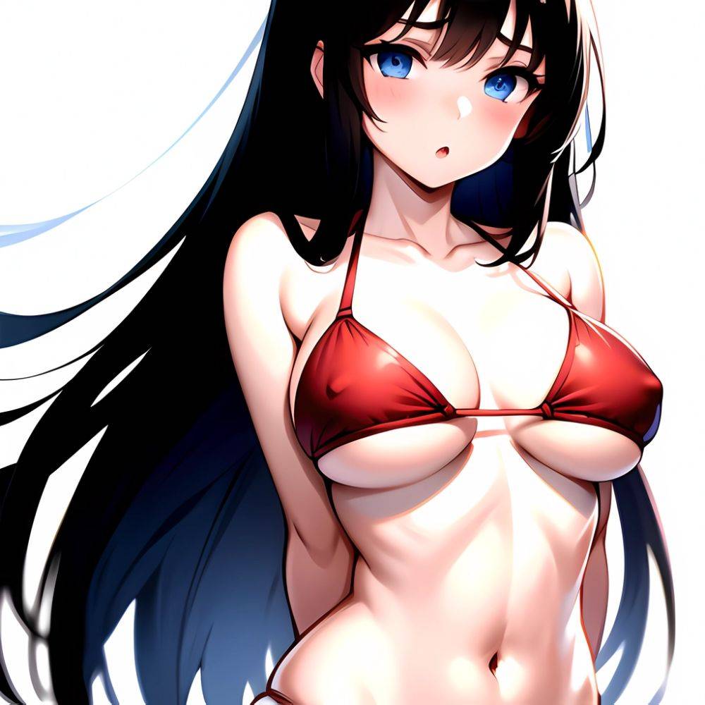 1girl O Absurdres Bikini Red Bikini Black Hair Blue Eyes Breasts Cleavage Collarbone Commentary Request Highres Large Breasts Lo, 1043081310 - AIHentai - #main
