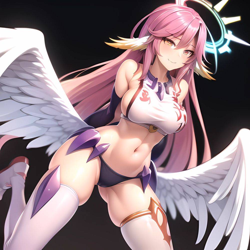 Ngnl Jibril Jibril Anime Absurdres Long Hair Pink Hair Halo Large Breasts Symbol Shaped Pupils Tattoo Cleavage Low Wings Gloves, 879152147 - AIHentai - #main