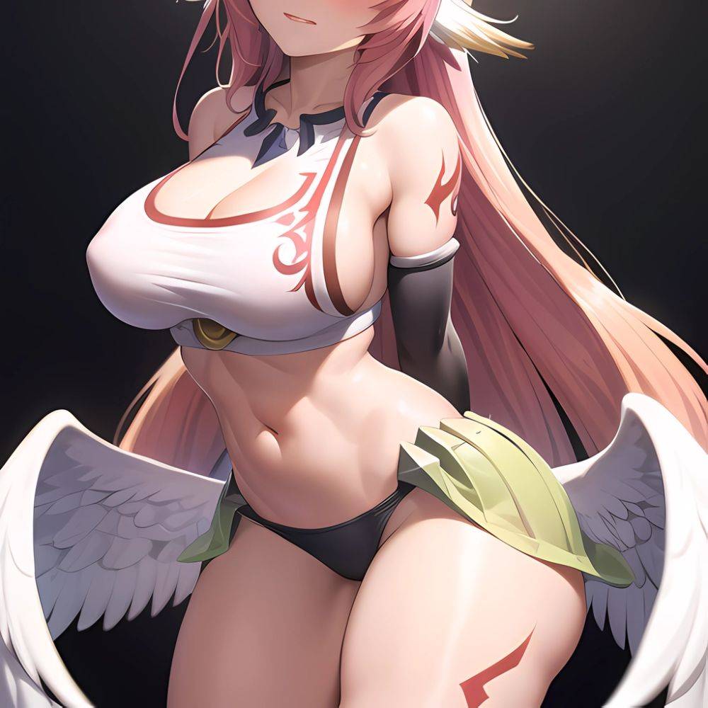 Jibril Anime Absurdres Long Hair Pink Hair Halo Large Breasts Tattoo Cleavage 1girl Sideboob Midriff Asymmetrical Legwear Mismat, 1797677518 - AIHentai - #main