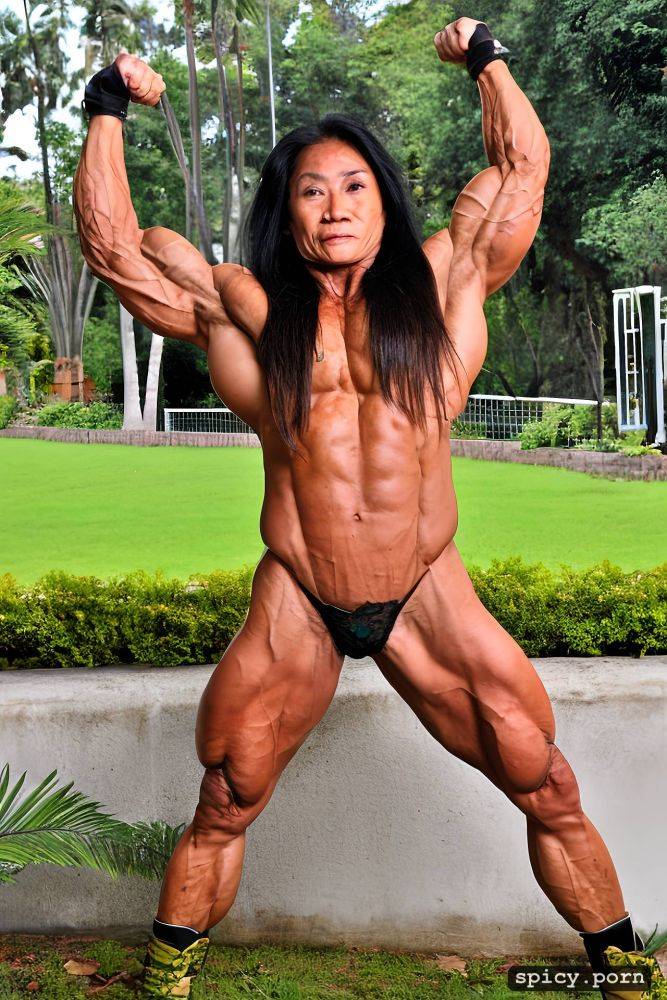 unmatched strength, thai granny midget bodybuilder, long hair - #main