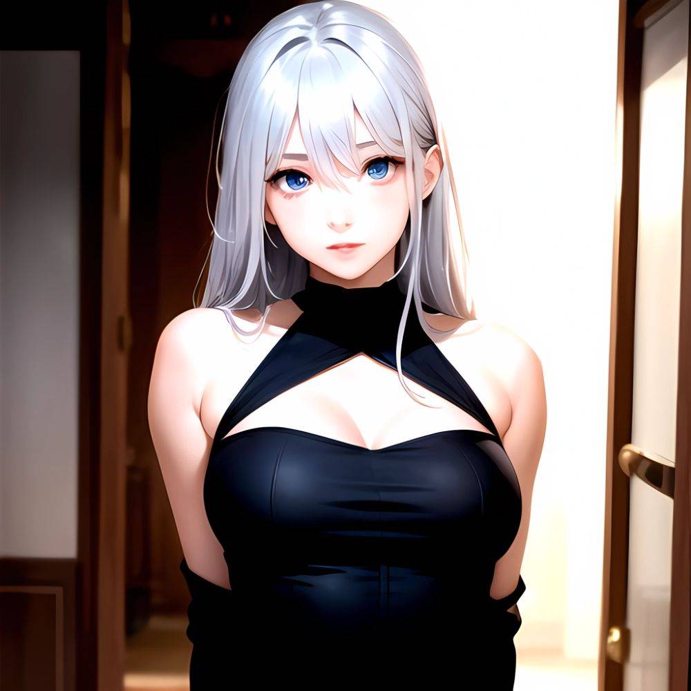 1girl Sexy Blue Eyes Silver Hair Arms Behind Back Facing The Camera Looking At The Camera, 972998417 - AIHentai - #main