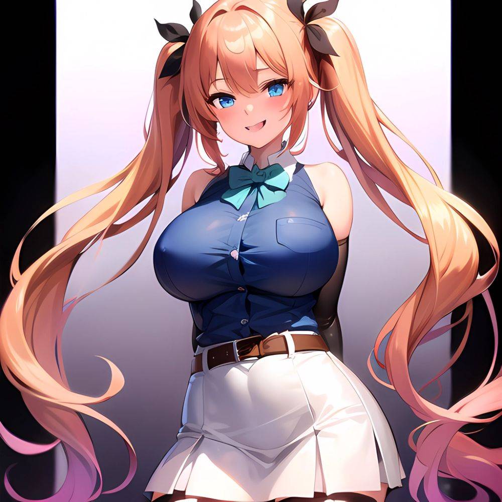 1girl Aymusk Belt White Skirt Blonde Hair Blue Eyes Blush Bow Bowtie Breasts Curvy Elbow Gloves Fang Gloves Gradient Background, 1245172755 - AIHentai - #main