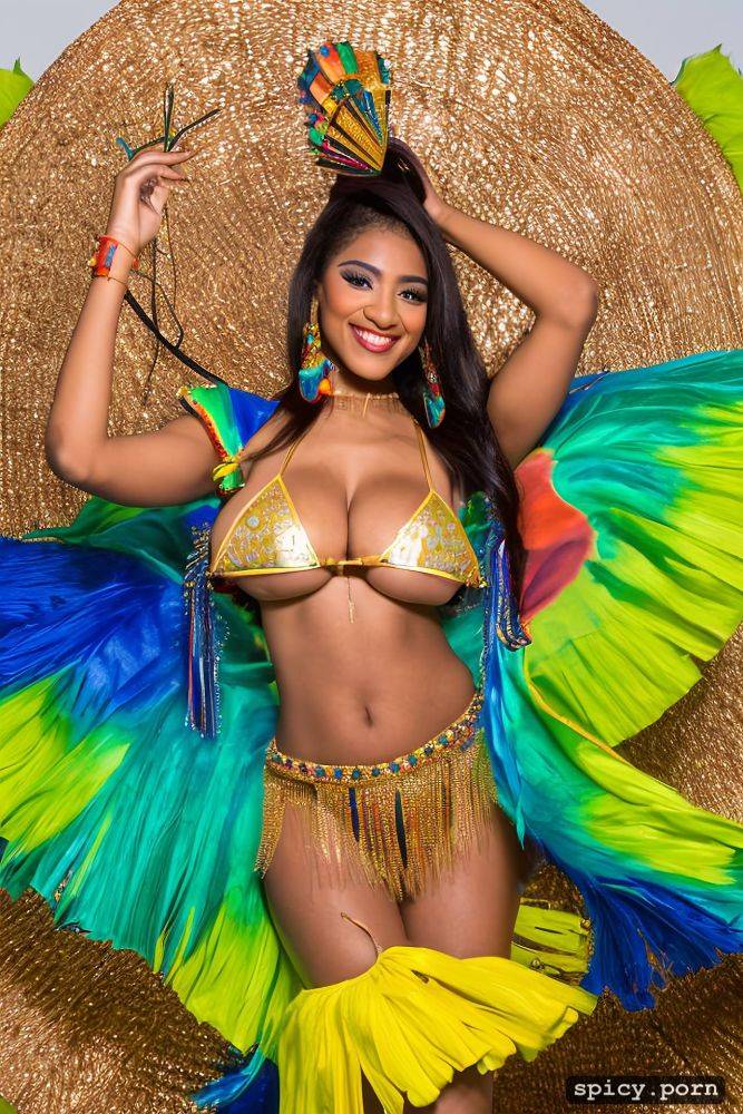 color portrait, huge natural boobs, 19 yo beautiful performing brazilian carnival dancer - #main