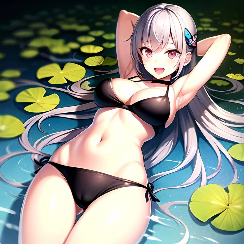 1girl D Bare Arms Bare Shoulders Bikini Black Bikini Breasts Bug Butterfly Butterfly Hair Ornament Choker Cleavage Feet Out Of, 261447229 - AIHentai - #main