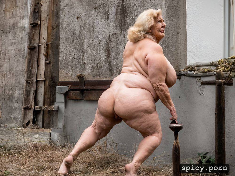 hourglass figure, only old woman, completly nude, tall leg, huge ass - #main