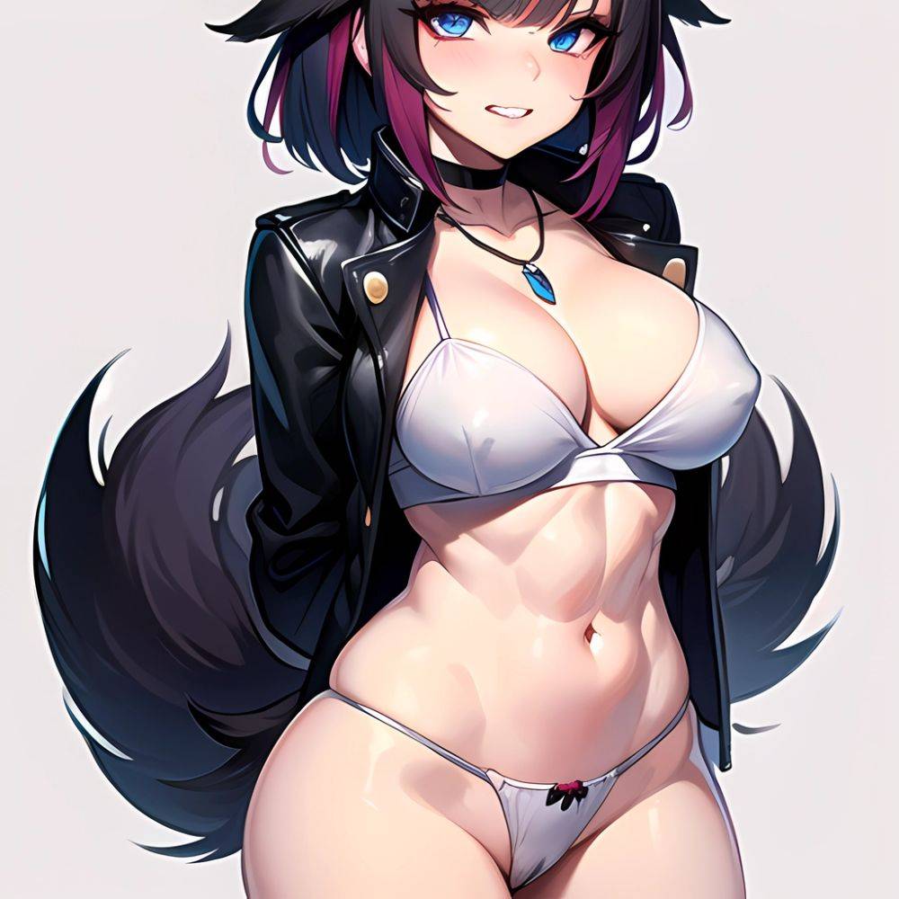 1girl Abs Animal Ears Aria Crystalplanet00 Bbc Chan Biting Black Hair Black Sclera Blue Eyes Breasts Colored Sclera Commentary C, 1172475071 - AIHentai - #main