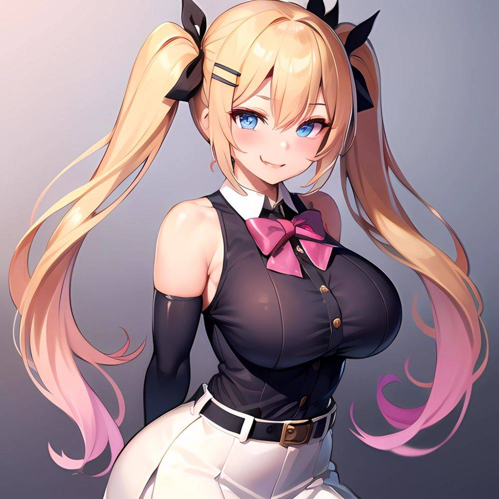 1girl Aymusk Belt White Skirt Blonde Hair Blue Eyes Blush Bow Bowtie Breasts Curvy Elbow Gloves Fang Gloves Gradient Background, 2109670633 - AIHentai - #main