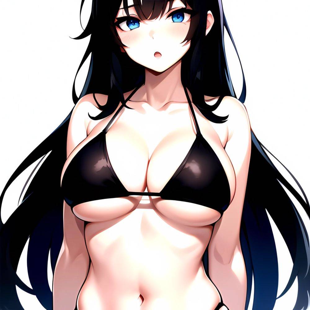 1girl O Absurdres Bikini Black Bikini Black Hair Blue Eyes Breasts Cleavage Collarbone Commentary Request Highres Large Breasts, 2521475708 - AIHentai - #main