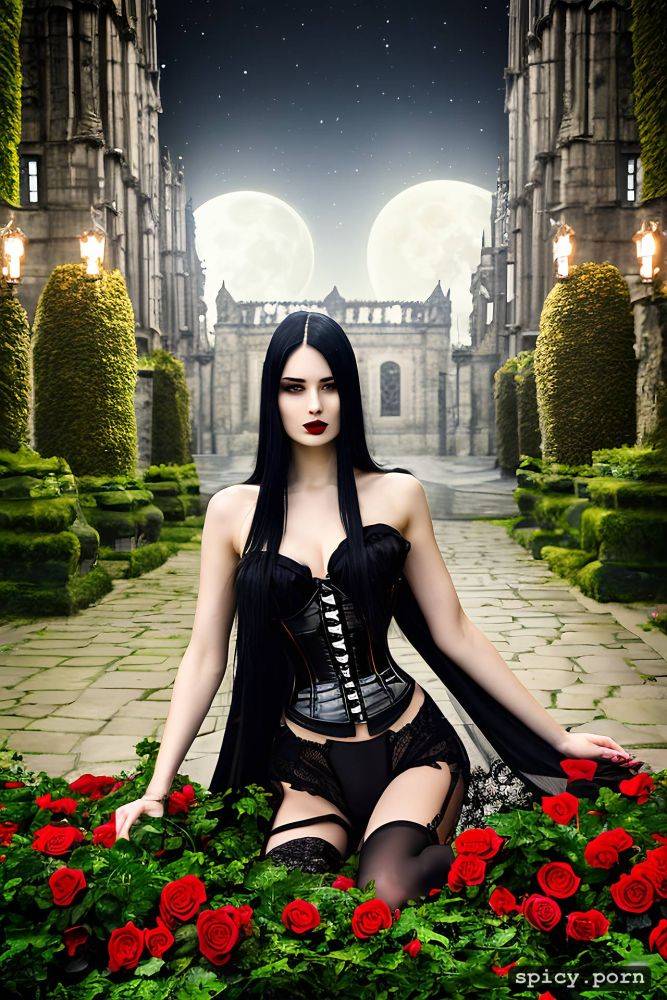 naked, night, black roses, victorian, vampire, beautiful, black hair - #main