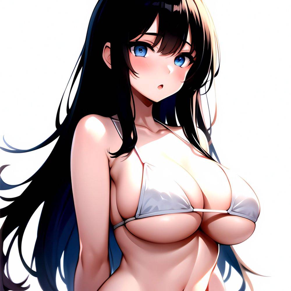 1girl O Absurdres Bikini White Bikini Black Hair Blue Eyes Breasts Cleavage Collarbone Commentary Request Highres Large Breasts, 3859397035 - AIHentai - #main