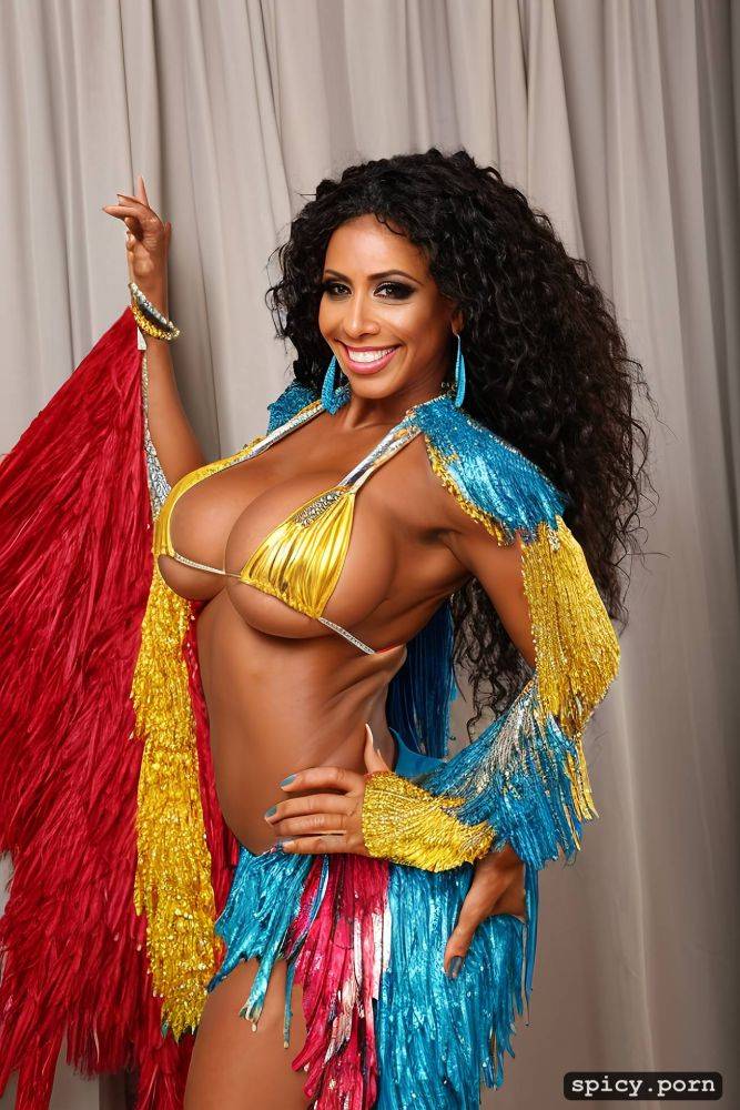 color portrait, huge natural boobs, 43 yo beautiful performing brazilian carnival dancer - #main