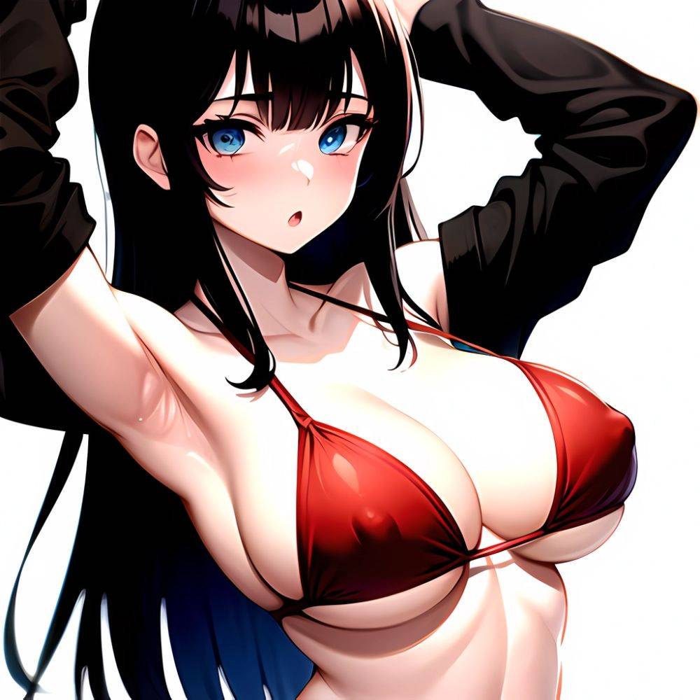 1girl O Absurdres Bikini Red Bikini Black Hair Blue Eyes Breasts Cleavage Collarbone Commentary Request Highres Large Breasts Lo, 3663184376 - AIHentai - #main