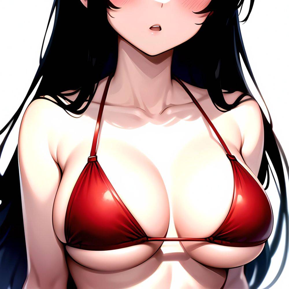 1girl O Absurdres Bikini Red Bikini Black Hair Blue Eyes Breasts Cleavage Collarbone Commentary Request Highres Large Breasts Lo, 3773525107 - AIHentai - #main