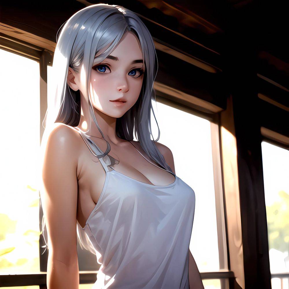 1girl Sexy Blue Eyes Silver Hair Arms Behind Back Facing The Camera Looking At The Camera, 33802724 - AIHentai - #main