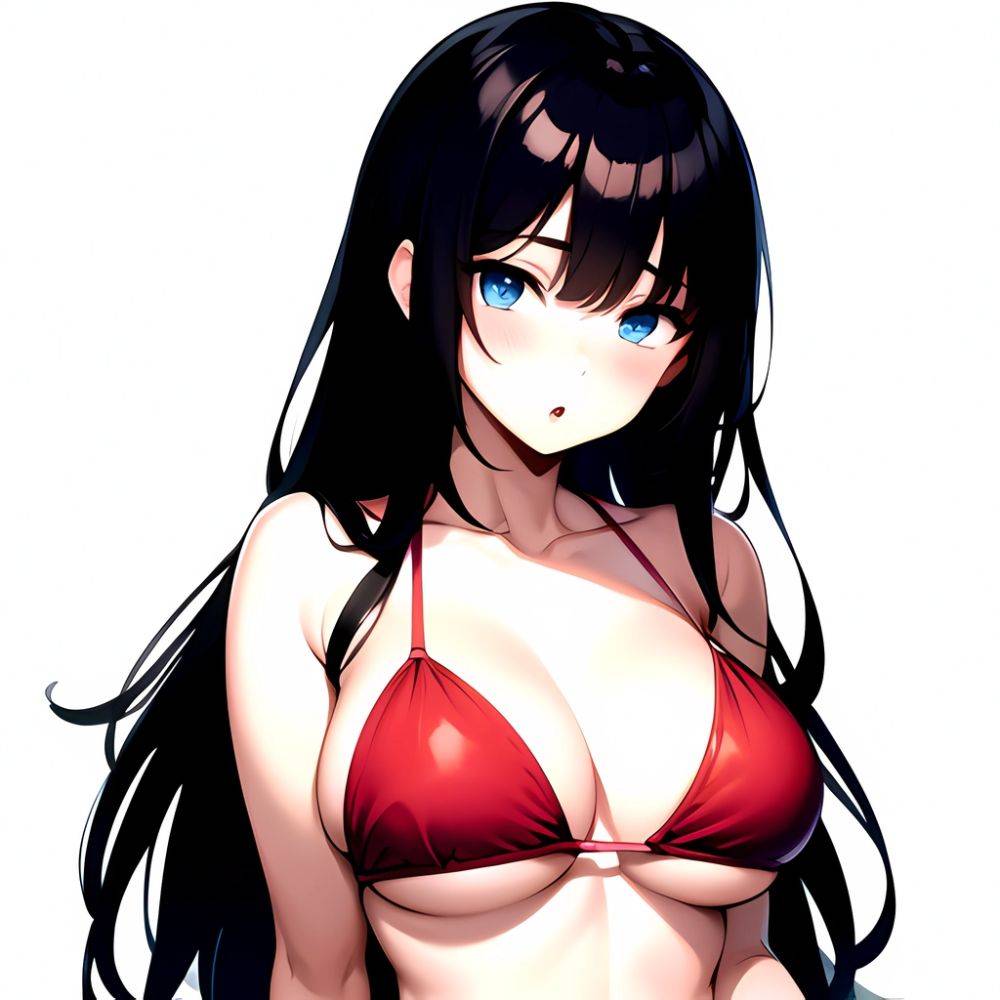 1girl O Absurdres Bikini Red Bikini Black Hair Blue Eyes Breasts Cleavage Collarbone Commentary Request Highres Large Breasts Lo, 503697897 - AIHentai - #main