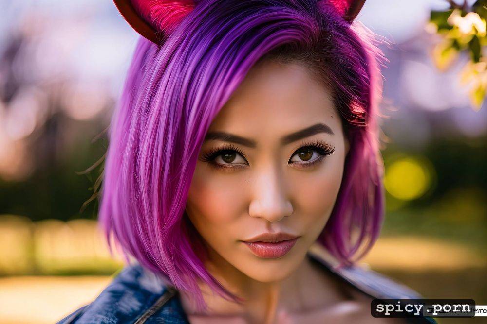 portrait, pixie hair, solid colors, park, cat ears, asian lady - #main