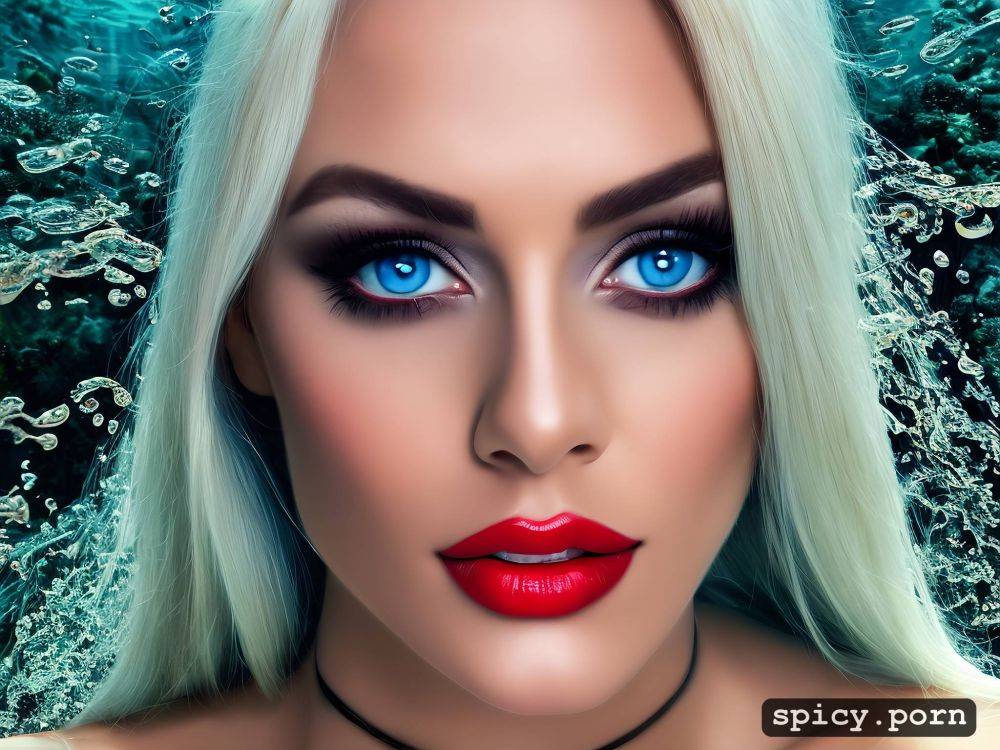 red lips, ultra realistic blonde woman completely naked, extra detailed big blue eyes - #main