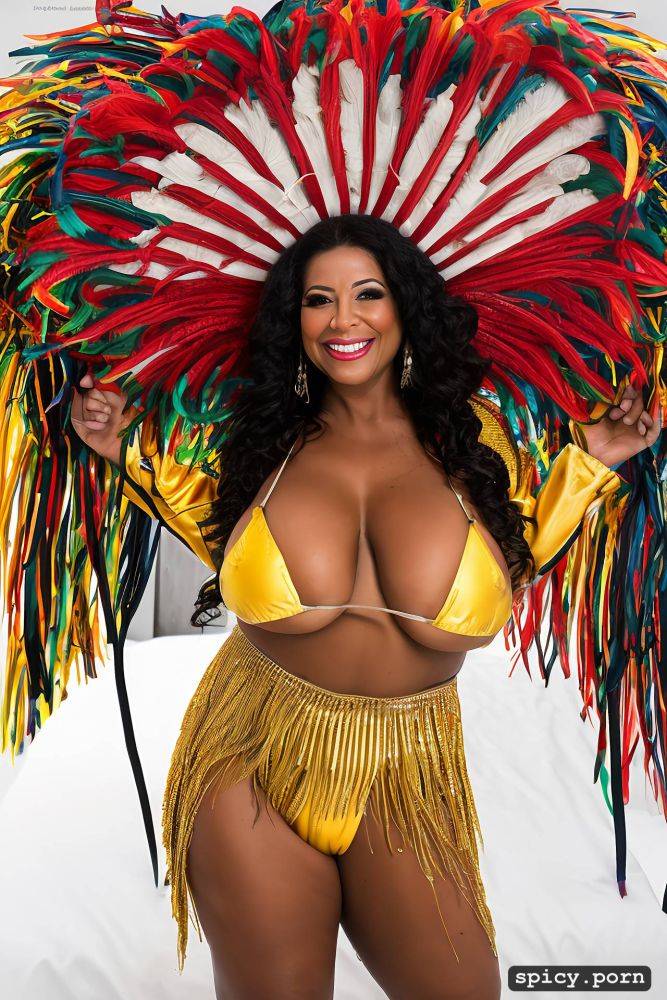 color portrait, huge natural boobs, 57 yo beautiful performing brazilian carnival dancer - #main