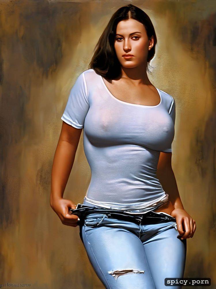 tight white shirt and jeans - #main