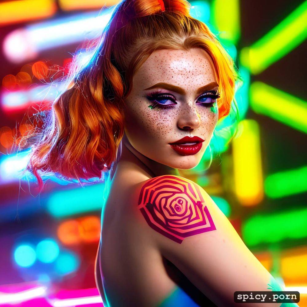 retrowave neon lights, tattooed, long red nails, pussy piercing - #main