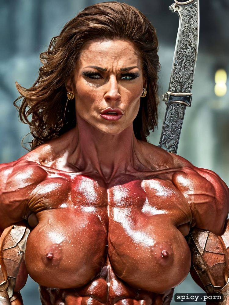 massive abs, nude muscle woman, combat, perfect face, amazon woman - #main