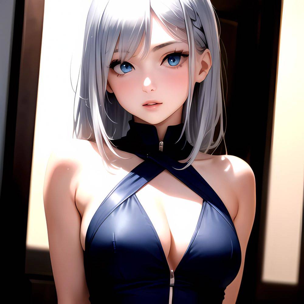 1girl Sexy Blue Eyes Silver Hair Arms Behind Back Facing The Camera Looking At The Camera, 3252128320 - AIHentai - #main