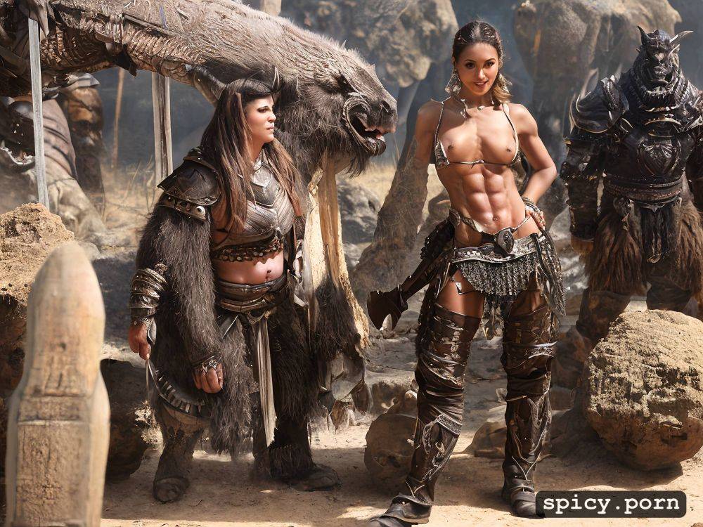 abs1 7, slim waist, small revealing metal armour, orcs, tanned skin - #main