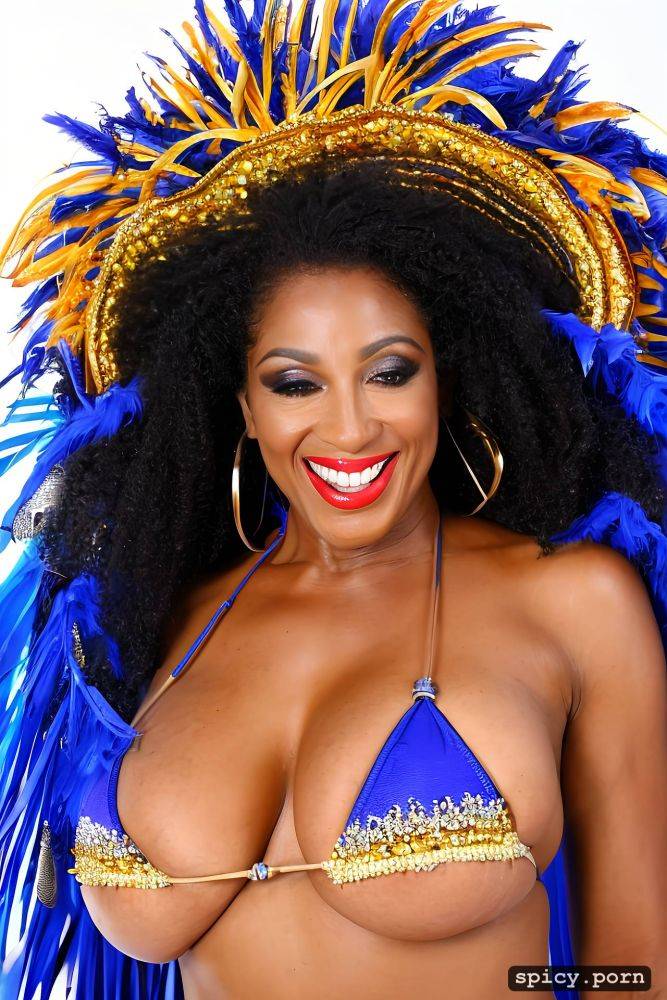 color portrait, huge natural boobs, 53 yo beautiful performing brazilian carnival dancer - #main