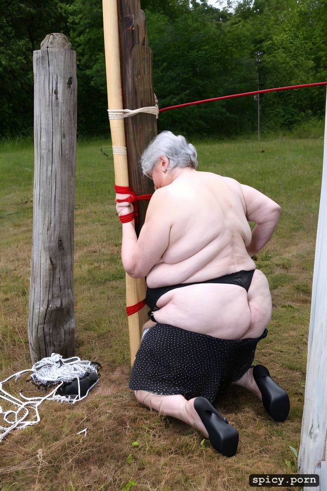 kneeling, 70 years old, overweight, white granny, woman, wide hips - #main