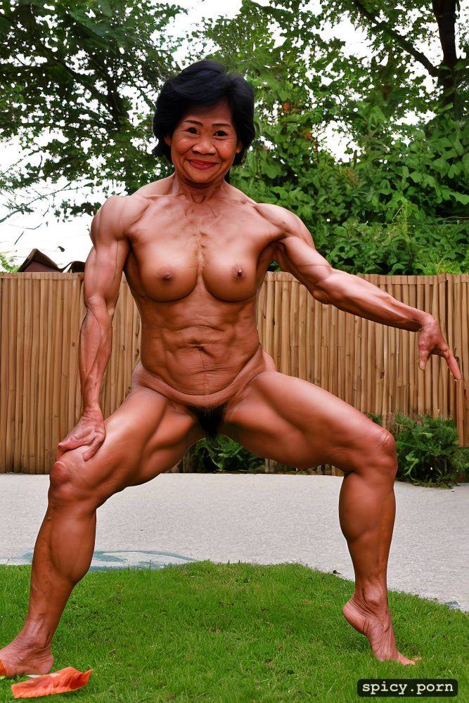 hairy pubis, thai granny, 8k, visible from head to toes, muscular arms - #main