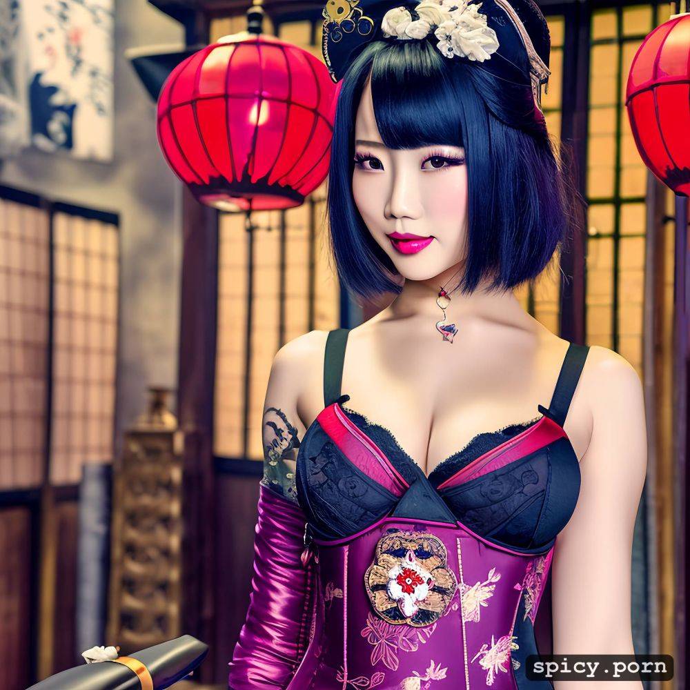 medium shot, bobcut hair, solid colors, in gym, geisha, korean woman - #main