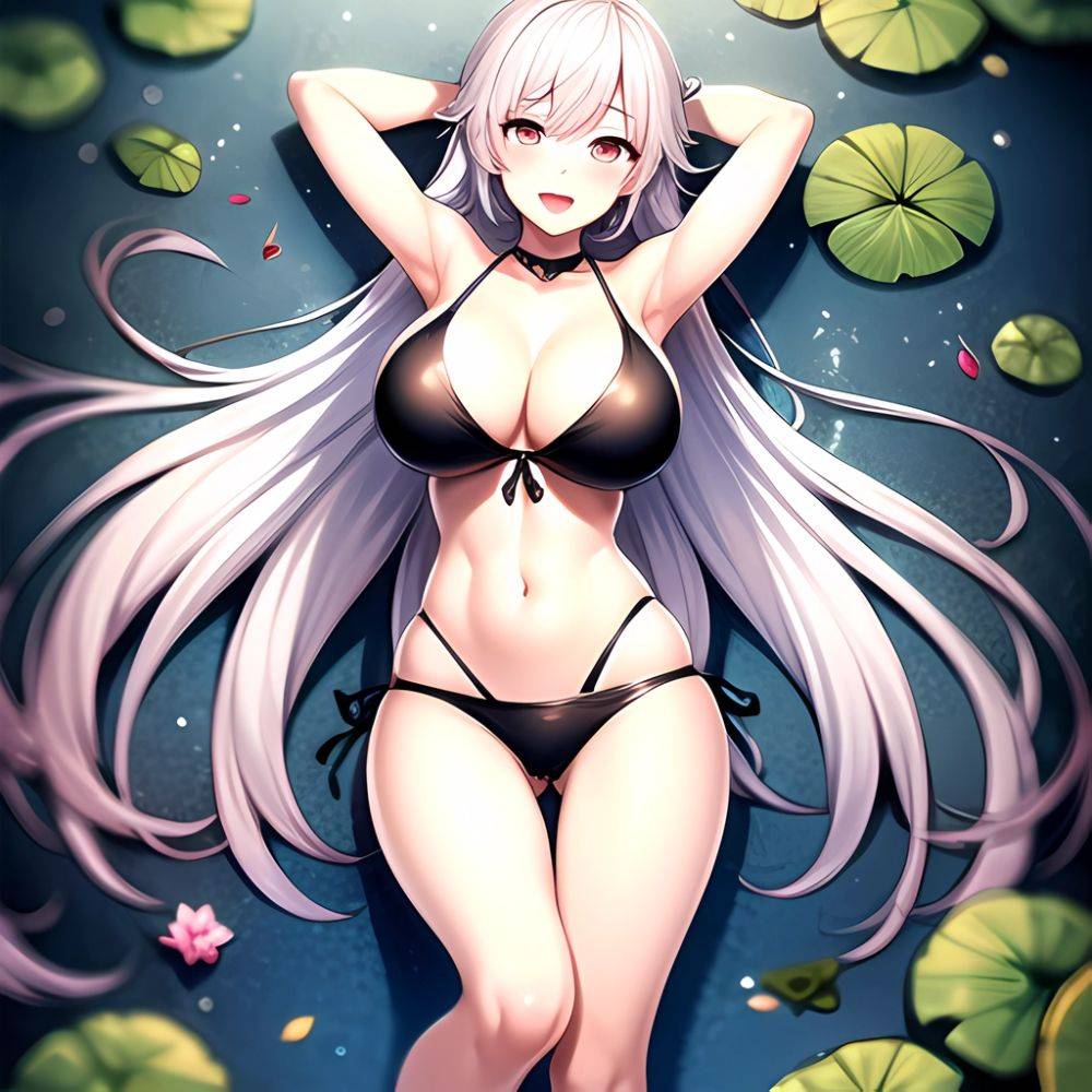 1girl D Bare Arms Bare Shoulders Bikini Black Bikini Breasts Bug Butterfly Butterfly Hair Ornament Choker Cleavage Feet Out Of, 1453226365 - AIHentai - #main