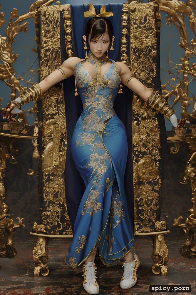 small tits with big hips, long dark blue dress, shaolin kung fu - #main