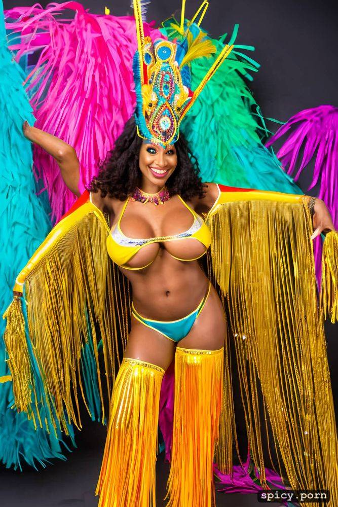 color portrait, huge natural boobs, 37 yo beautiful performing brazilian carnival dancer - #main