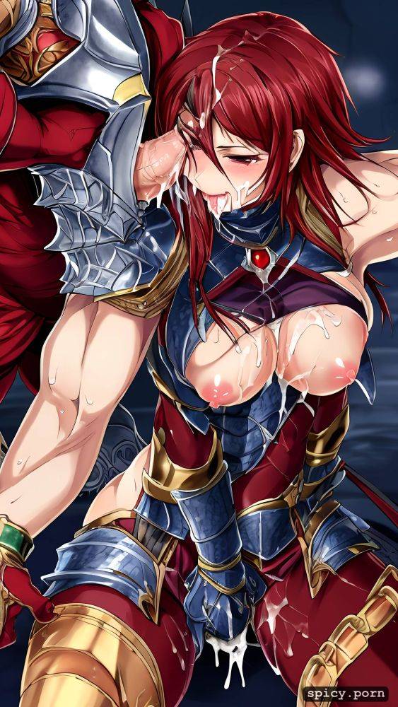 style hentai cg, penetrating, coloured, multiple dick, red hair ripped armor female knight - #main