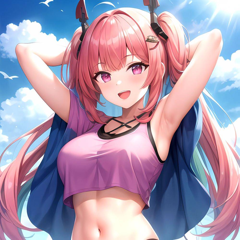 1girl D Absurdres Armpits Arms Behind Head Azur Lane Blush Breasts Bremerton Azur Lane Crop Top Highres Large Breasts Looking, 2676551669 - AIHentai - #main