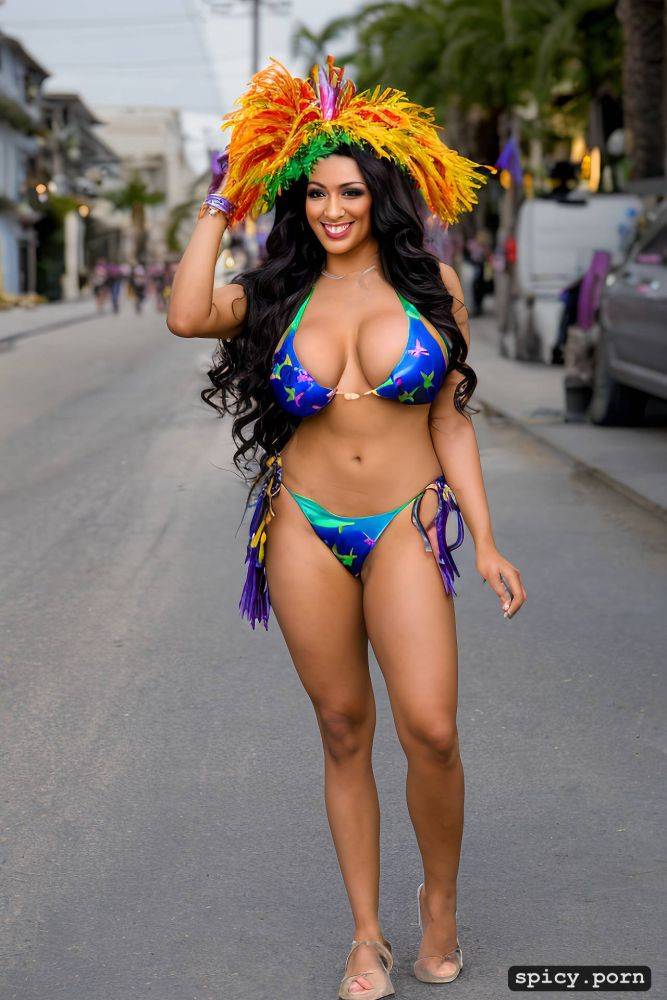 color portrait, huge natural boobs, 25 yo beautiful performing mardi gras street dancer - #main