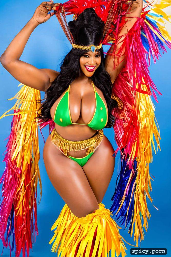 color portrait, huge natural boobs, 27 yo beautiful performing brazilian carnival dancer - #main