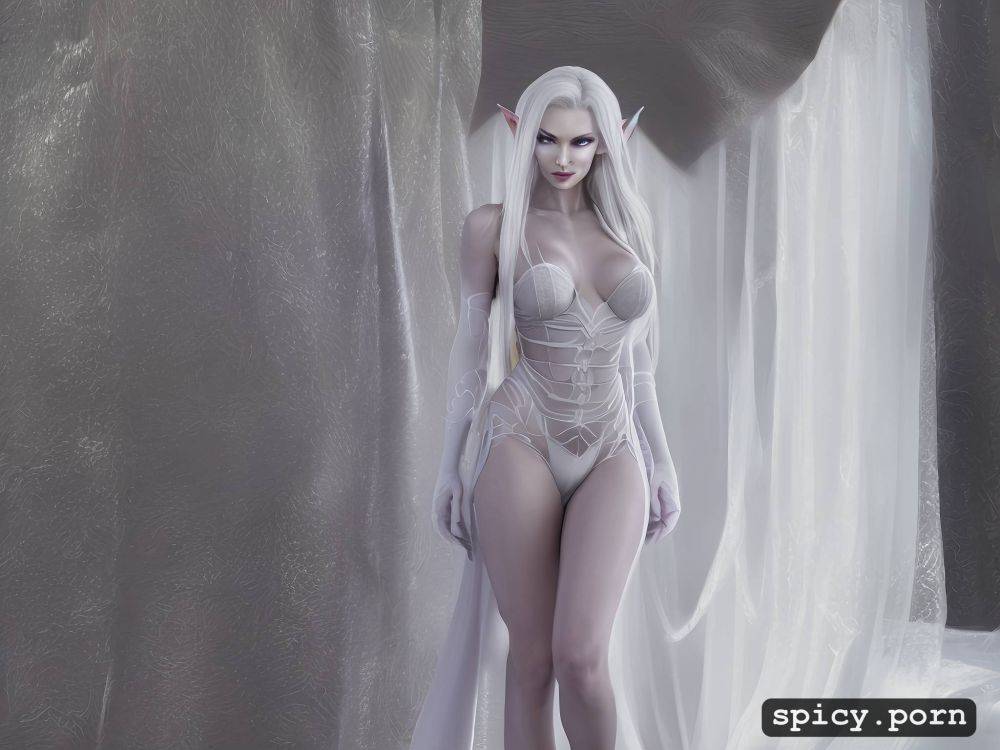 white eyebrows, 23 yo, long straight white hair, perfect slim albino female elf - #main